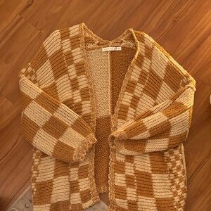 Altar'd State Plaid Knit Cardigan - Brown and Cream